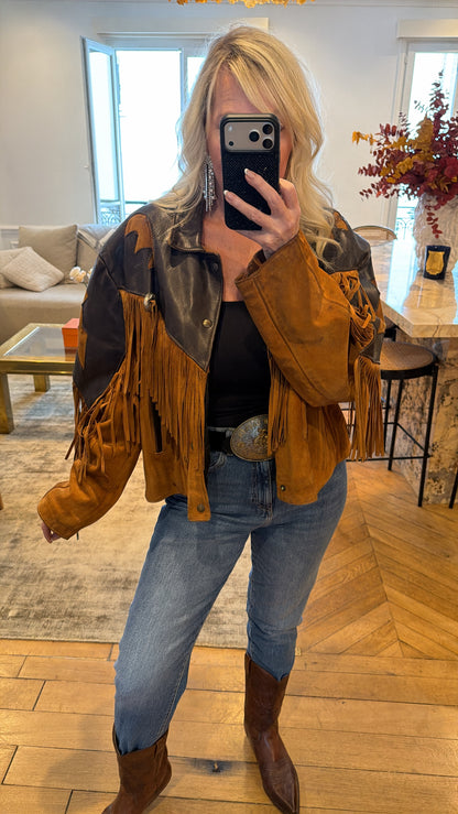 NEW!! Vintage Suede and Leather Fringe Jacket Size L/XL