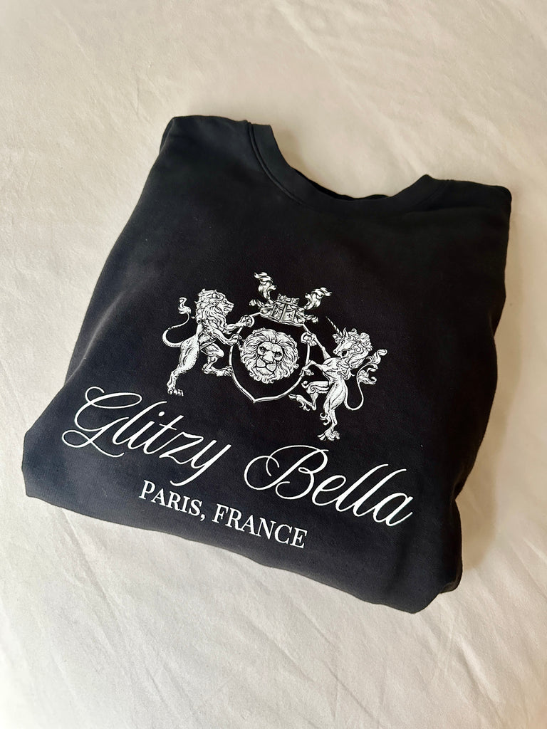 NEW!! The "Glitzy Bella" Paris Comfort Color Sweatshirt in Black