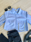 FINAL SALE!! Lightweight Rhinestone Button Down Shirt in Blue