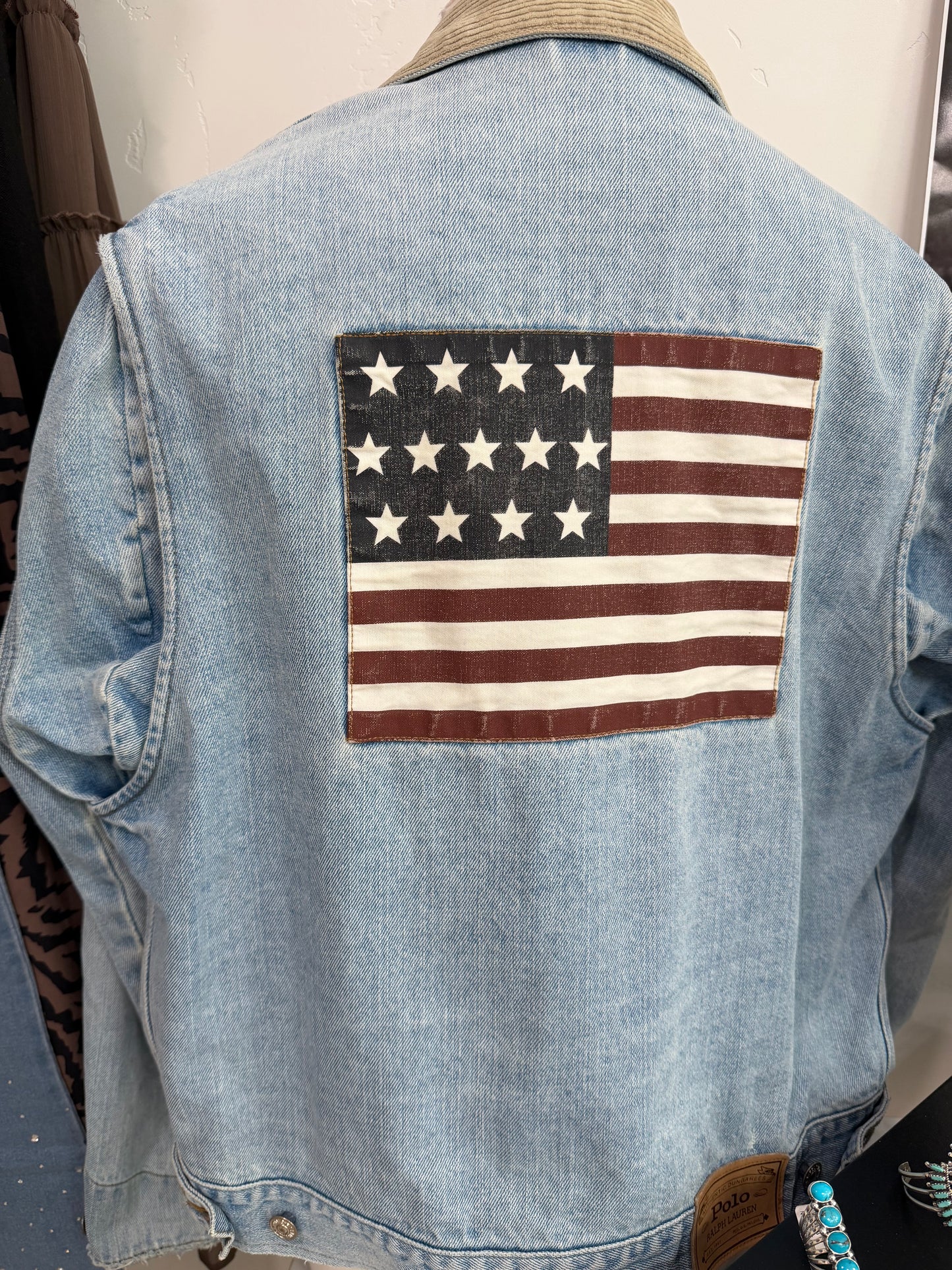NEW!! Vintage Ralph Lauren Denim Patch Flag Jacket Size Medium
