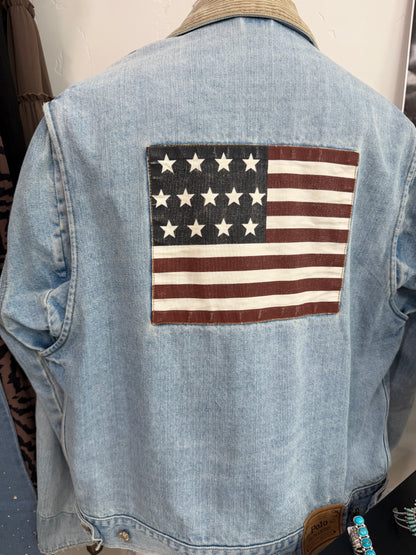 NEW!! Vintage Ralph Lauren Denim Patch Flag Jacket Size Medium