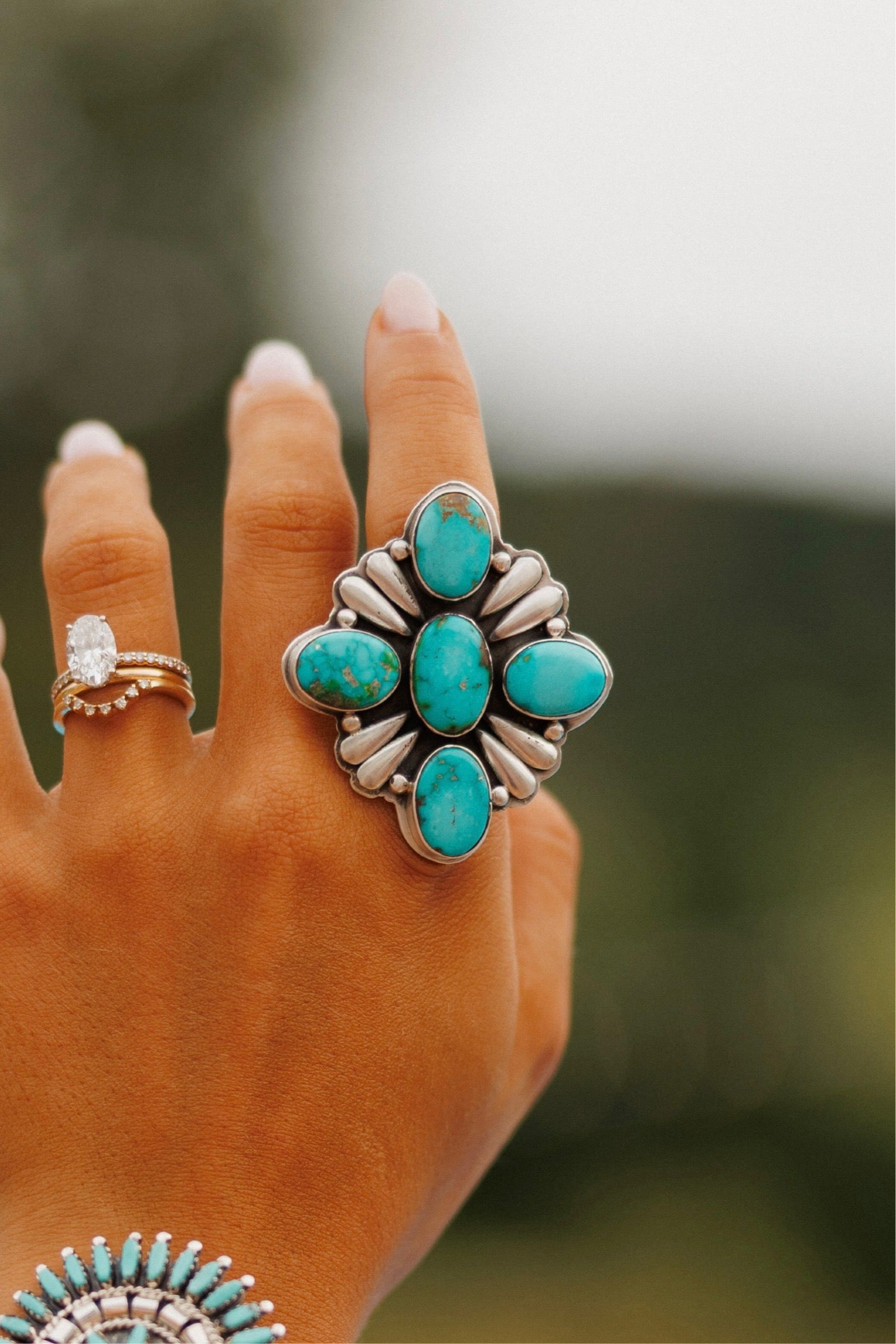 NEW!! "Canyon" Adjustable Kingman Turquoise Cluster Ring