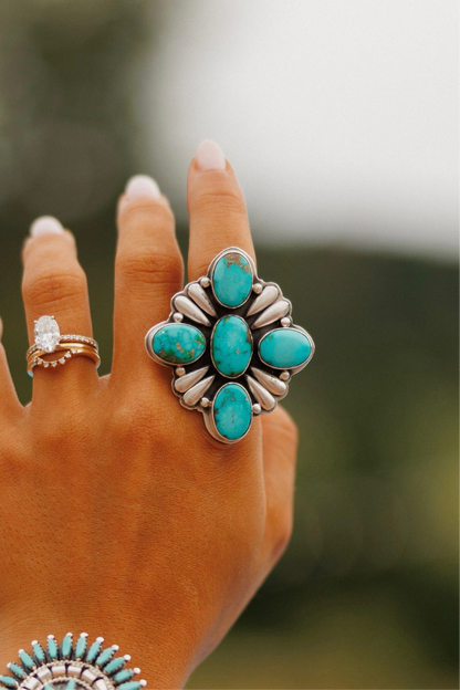 NEW!! "Canyon" Adjustable Kingman Turquoise Cluster Ring