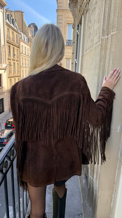 Vintage Brown Suede Fringe Jacket Size Large