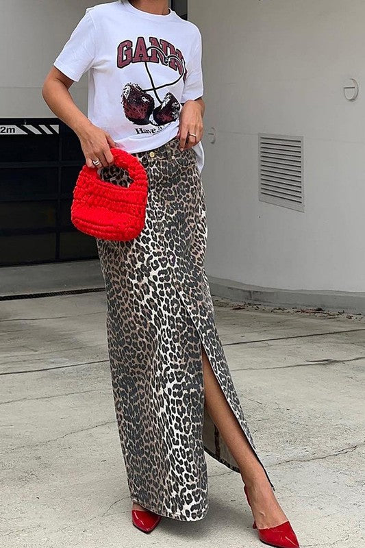 NEW!! The Leopard Lauren Denim Midi Skirt