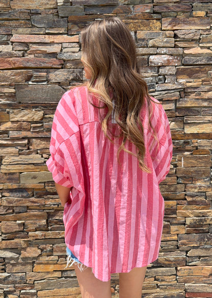 Striped Button Down Top in Pink