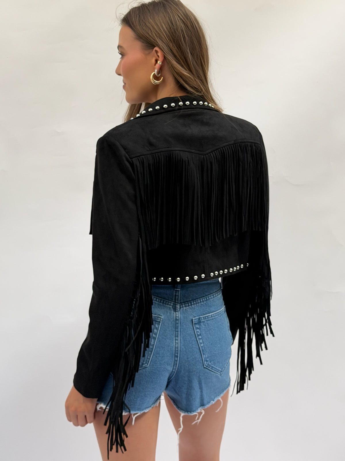 The Maverick Cropped Stud Jacket in Black
