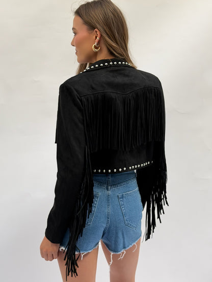 The Maverick Cropped Stud Jacket in Black