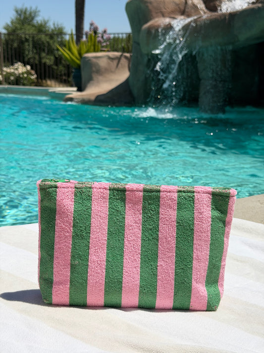 "Cabana Club" Striped Terry Pouch in Pink
