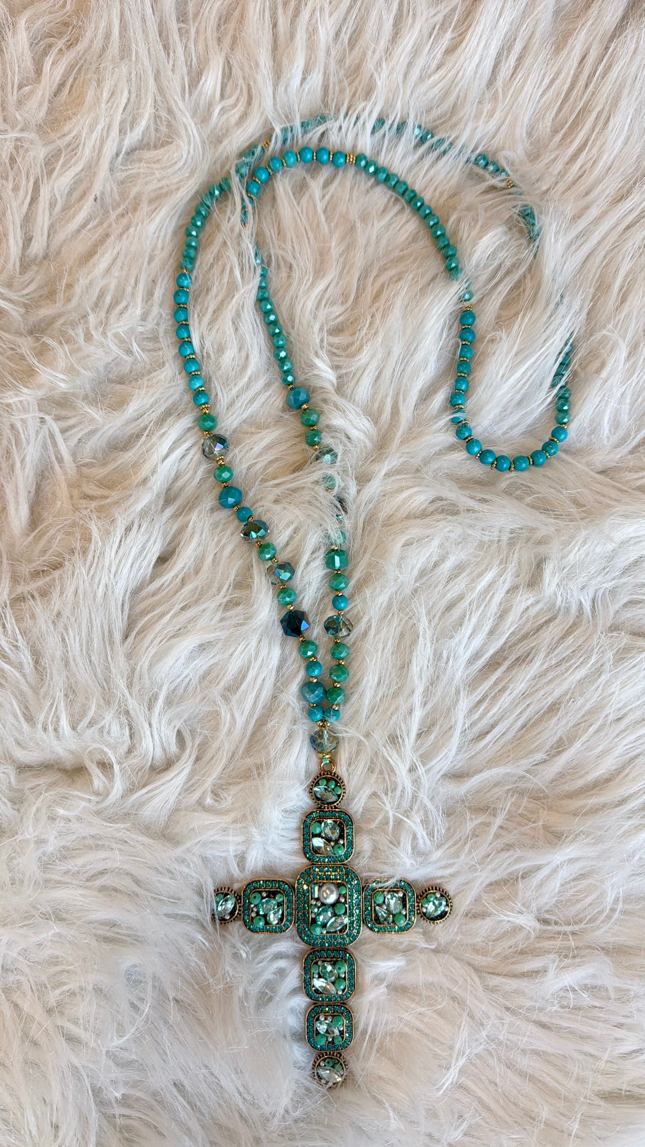 DOORBUSTER!! Oversized Crystal Cross Necklace in Turquoise