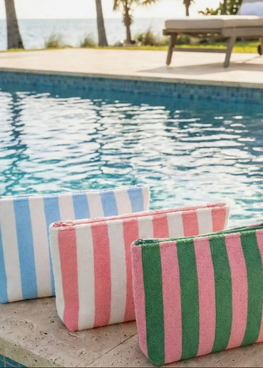 "Cabana Club" Striped Terry Pouch in Blue