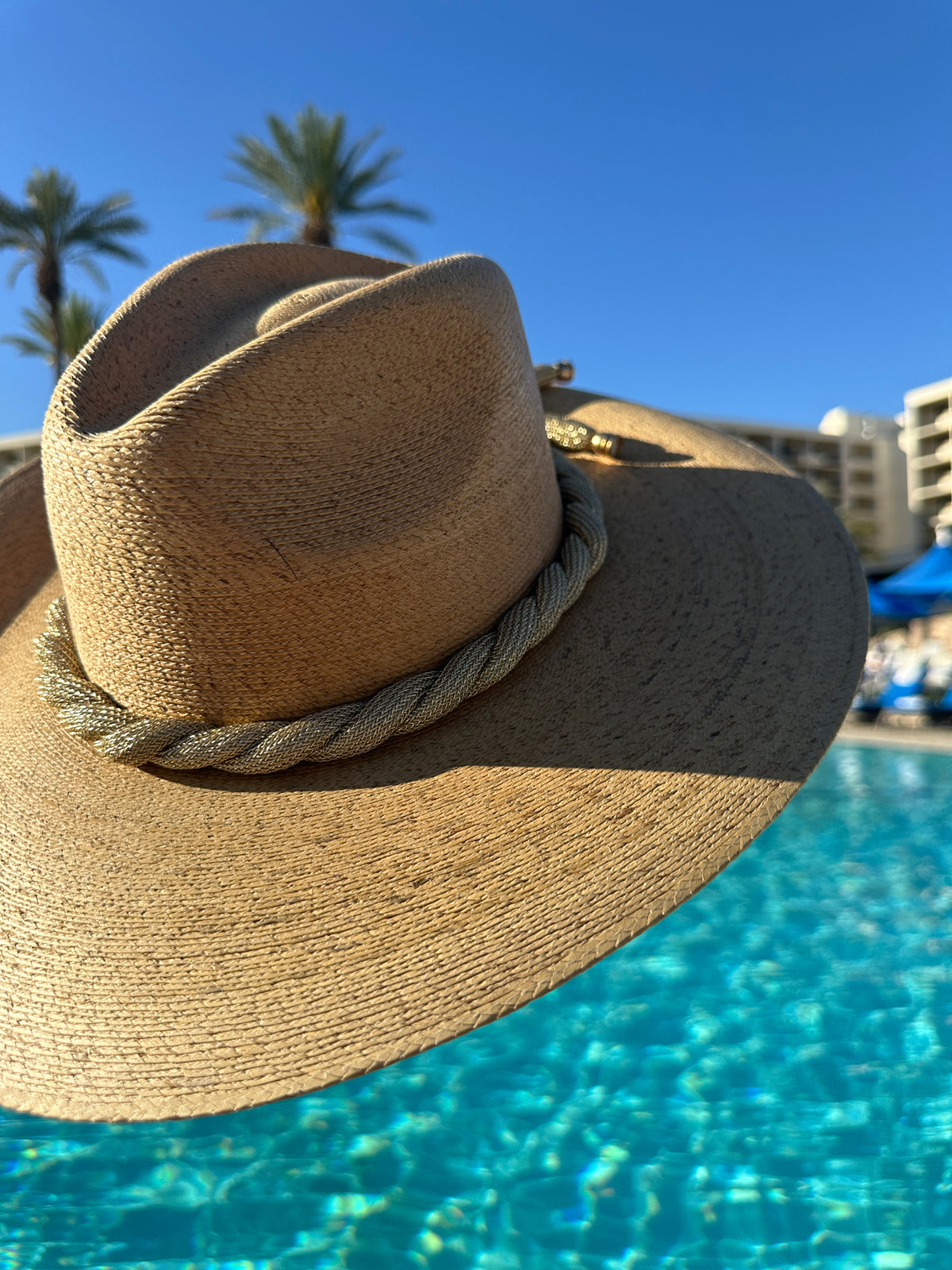 Riviera Rope Embellished Pressed Palm Straw Hat