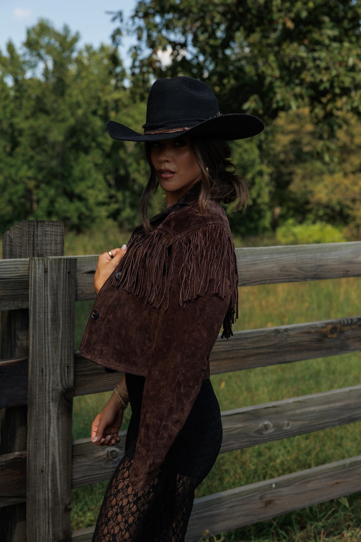 Suede Fringe Jacket in Chocolate