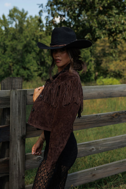Suede Fringe Jacket in Chocolate