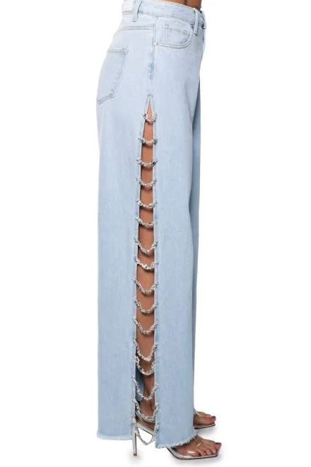 NEW!! The Lexi Denim Rhinestone Cut Out Jean (slight defect)