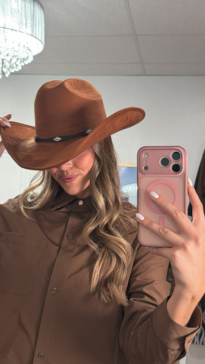 NEW!! The "Dolly" Faux Suede Cowboy Hat in Brown