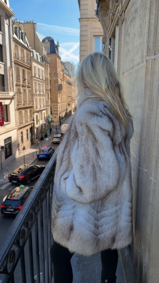 #106 Vintage Blue Fox Jacket Size Medium