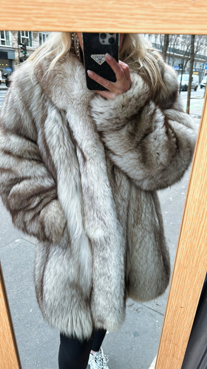 Paris Vintage Blue Fox Fur Coat #16 - Size Large/Xlarge