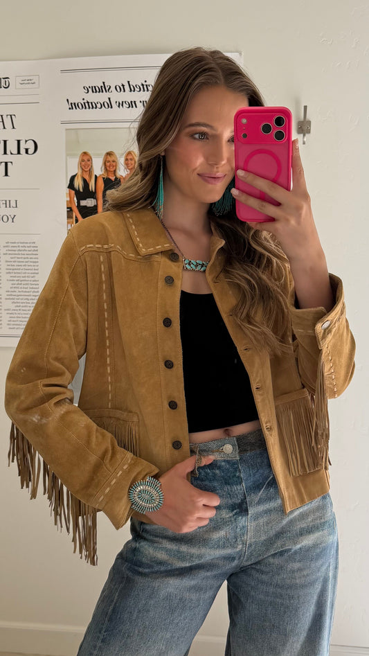 Vintage Tan Suede Fringe Jacket Size Medium