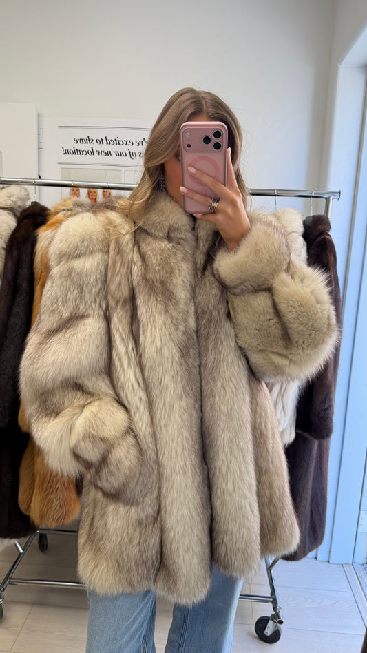 #6 Vintage Blue Fox Jacket Size Small