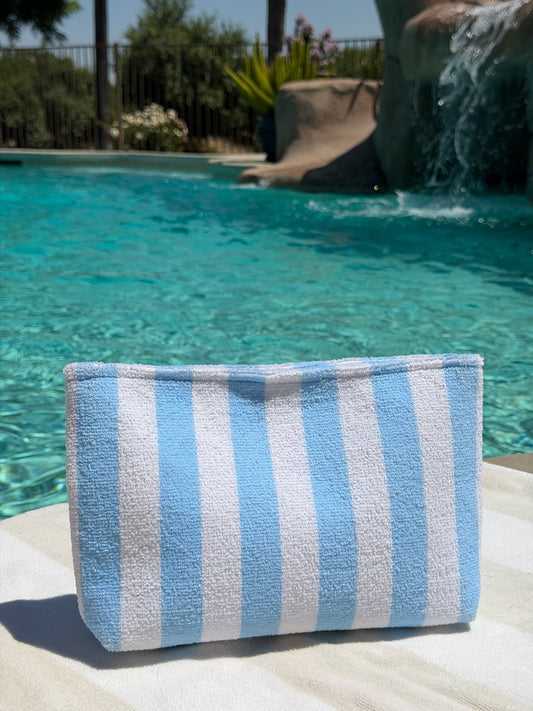 "Cabana Club" Striped Terry Pouch in Blue