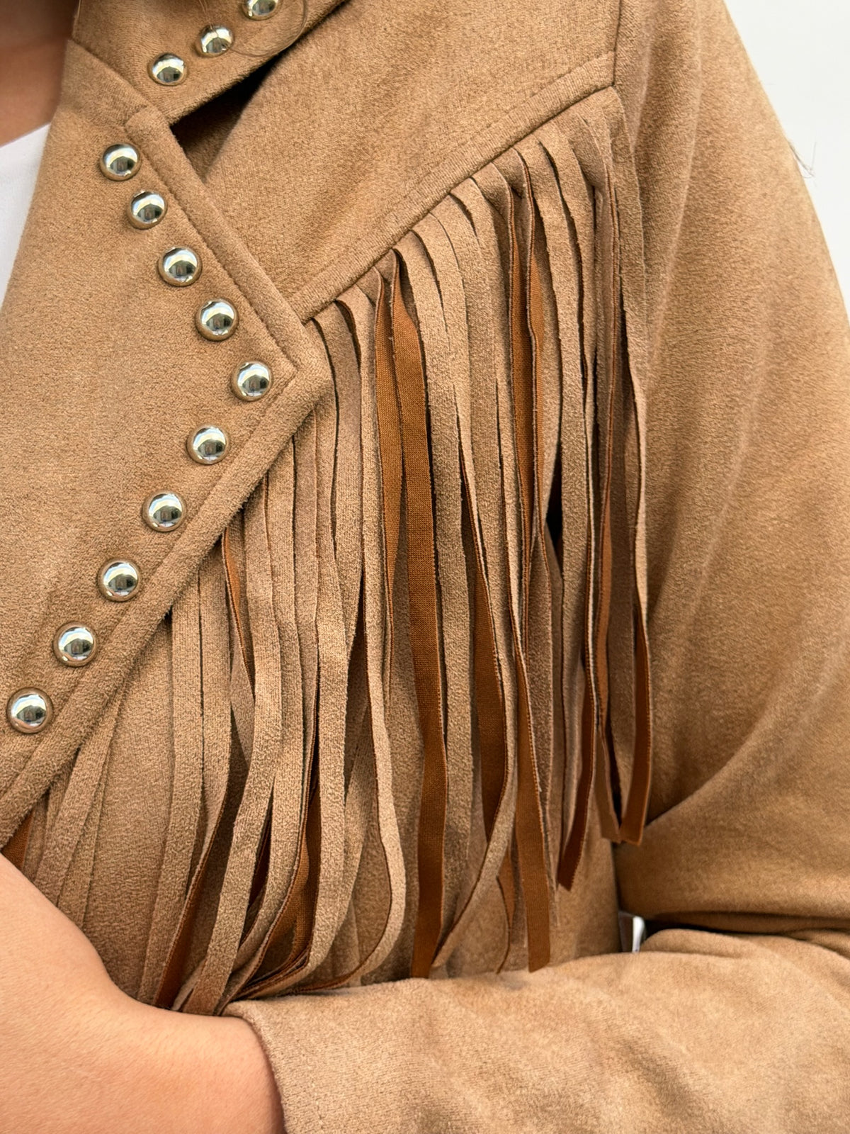 The Maverick Cropped Stud Jacket in Tan