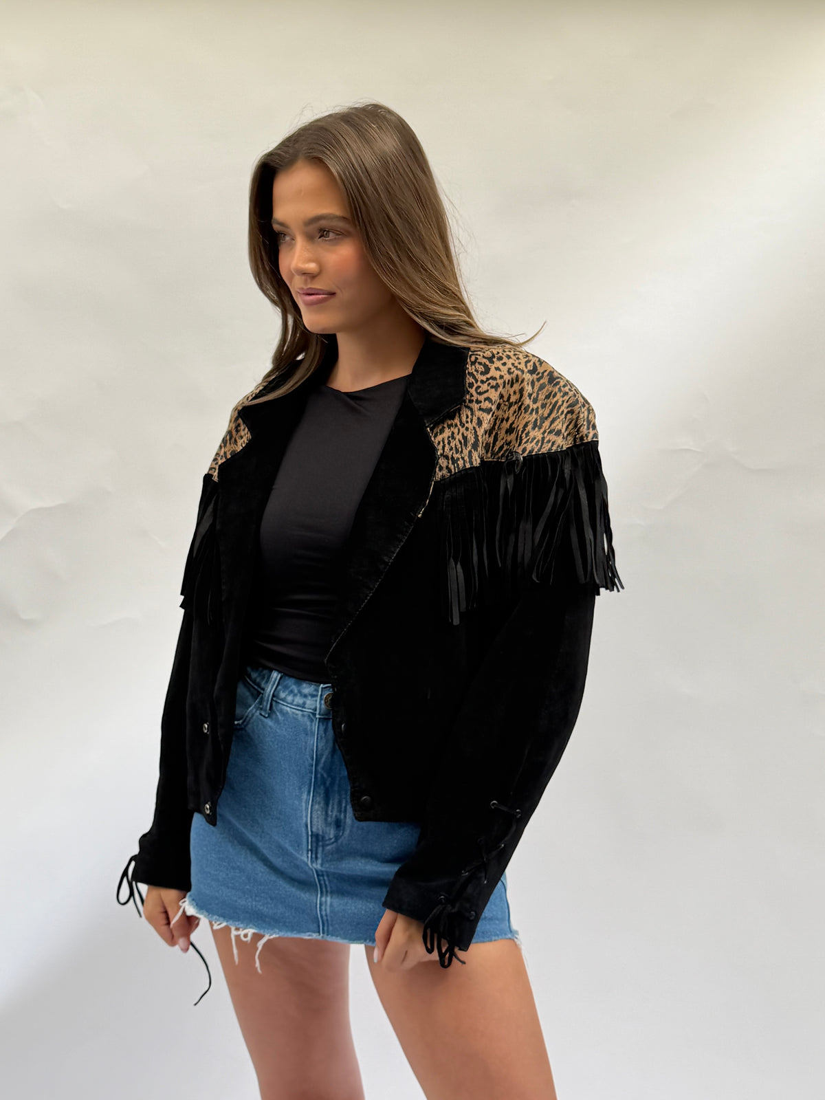 Vintage Black Suede Fringe Jacket Size Small/Medium