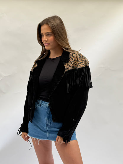 Vintage Black Suede Fringe Jacket Size Small/Medium