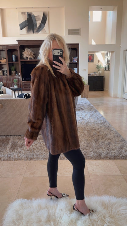 #10 Vintage Yves Saint Laurent Mahogany Mink Jacket, Size Small/Medium