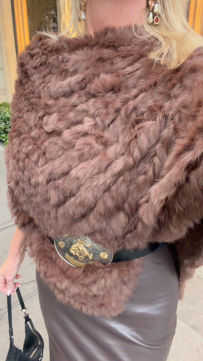 LIMITED EDITION! Vintage Knitted Rabbit Fur Poncho in Dyed Brown