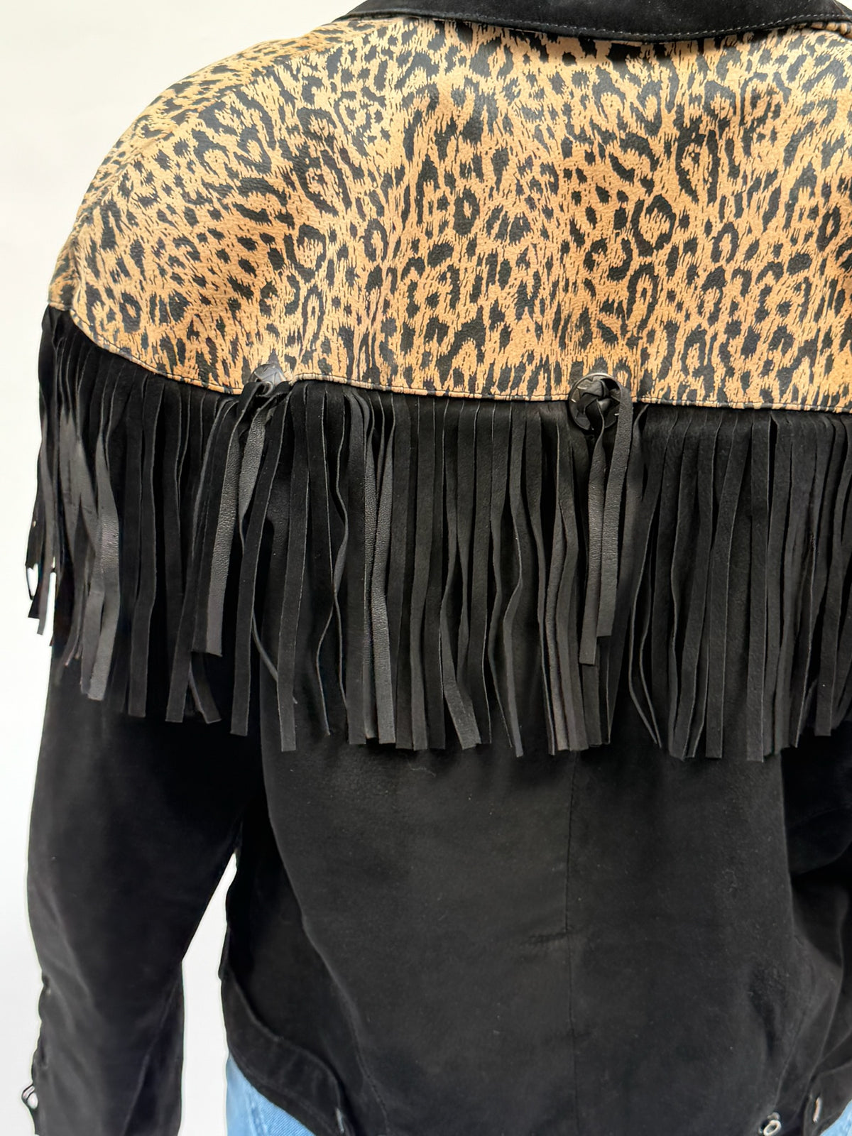 Vintage Black Suede Fringe Jacket Size Small/Medium