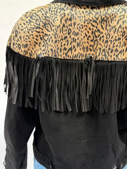 Vintage Black Suede Fringe Jacket Size Small/Medium