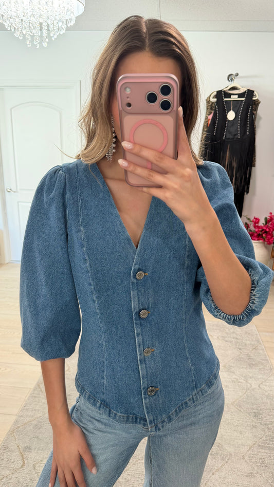 Vintage Denim Button Up Top Size Medium