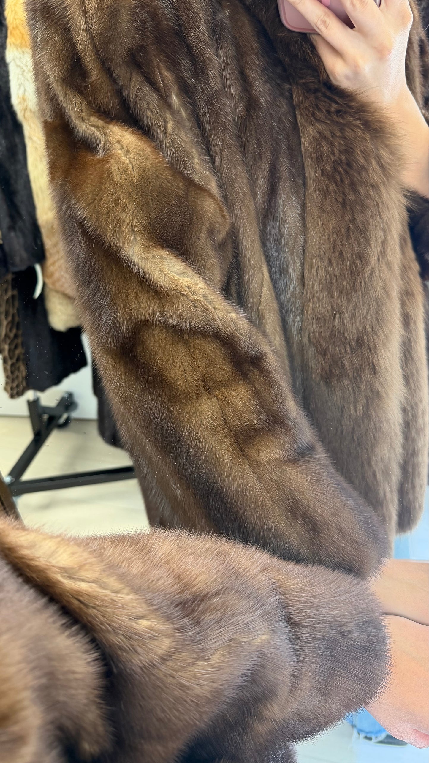 #54 Vintage Demi Buff Mink Jacket w/ Fox Tuxedo Collar Size Medium