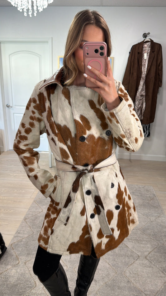 LIMITED EDITION! Cowhide Trench Coat #1 Size Small