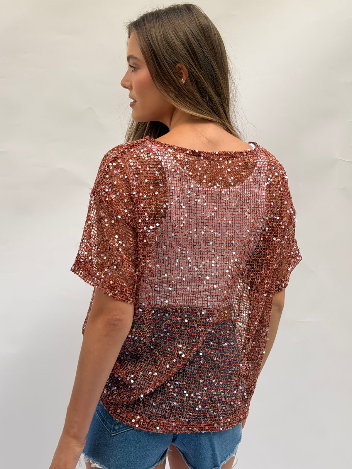 Sequin Oversized Mesh Top in 4 Colors