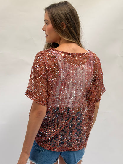 Sequin Oversized Mesh Top in 4 Colors