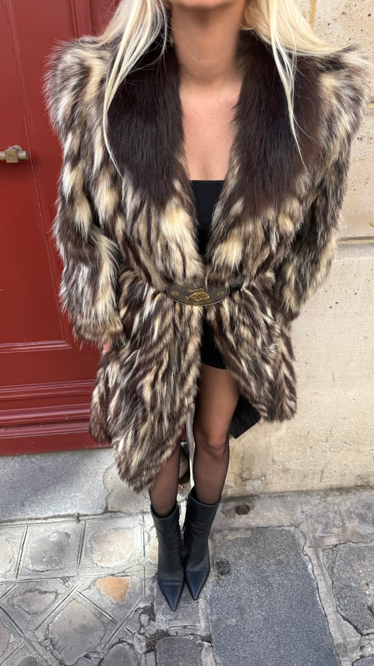 #100 Vintage Natural Racoon Coat - Size Medium/Large