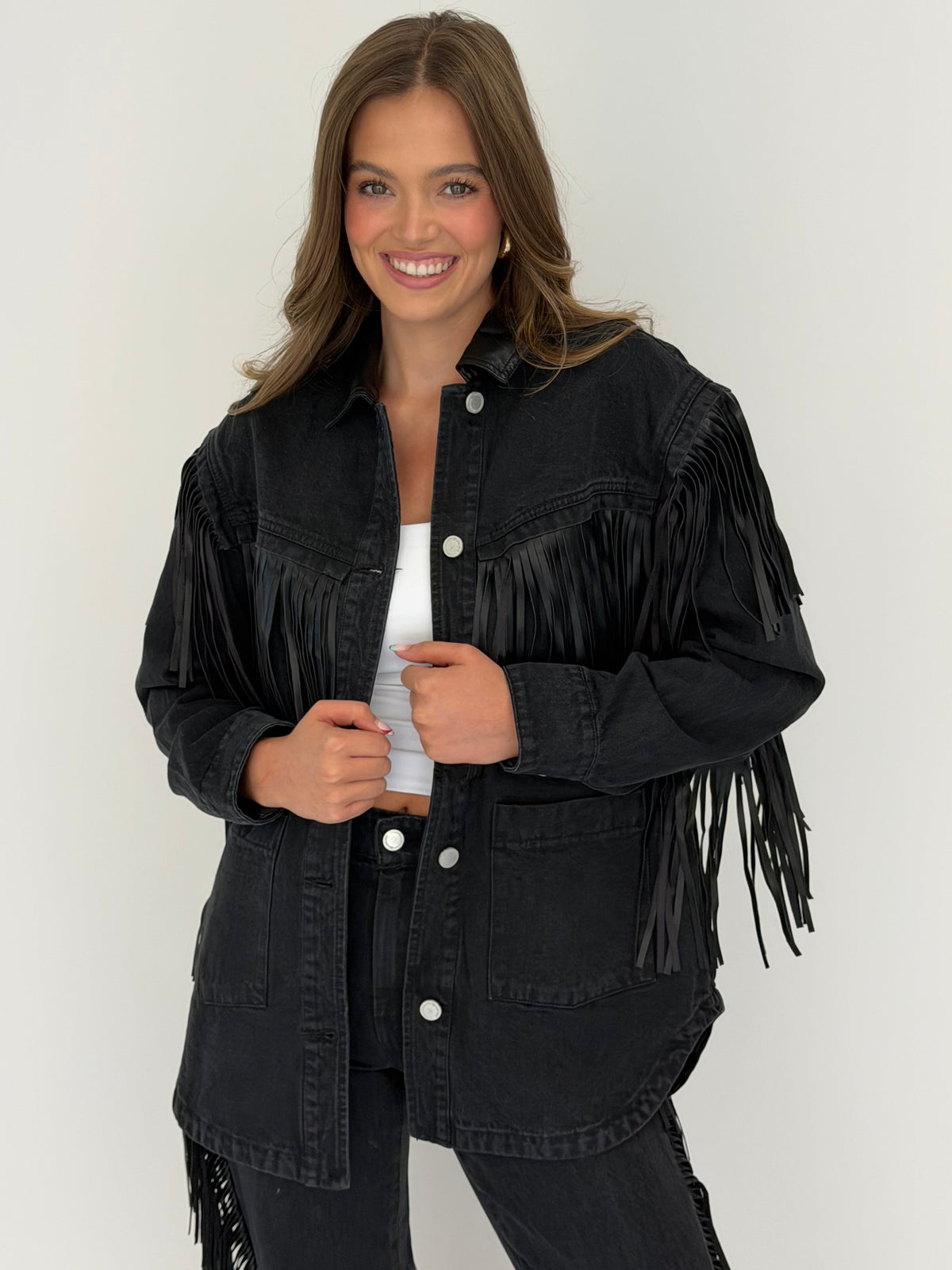 Pony Up Fringe Jacket in Black