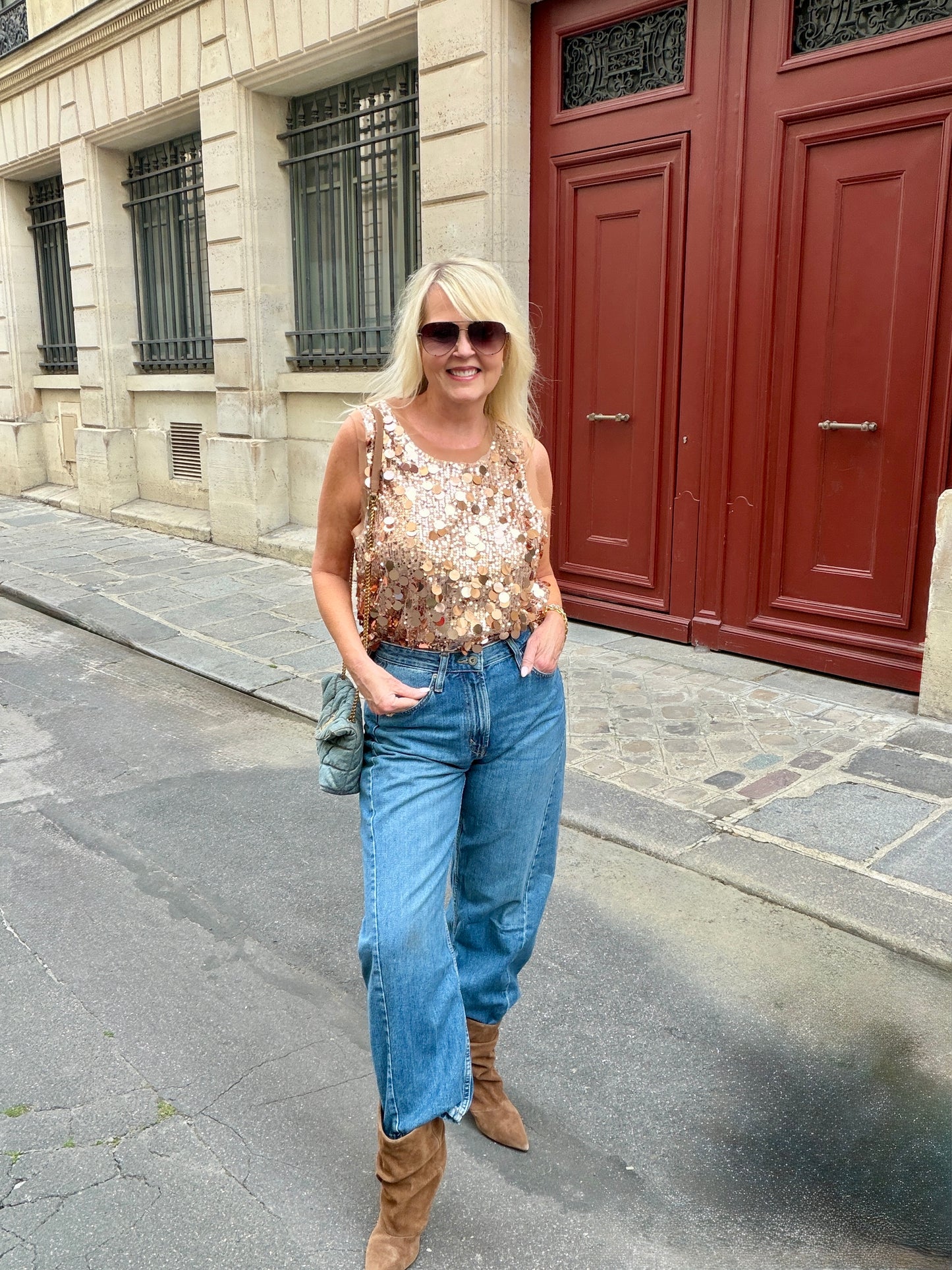 "Fashion Icon" Paillettes Sequin Tank in Cinnamon Brown
