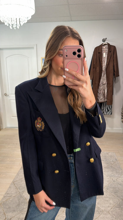 Vintage Ralph Lauren Navy Crest Blazer Size 6