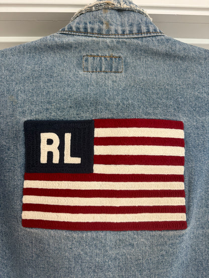 NEW!! Vintage Ralph Lauren Denim American Flag Jacket Size XL