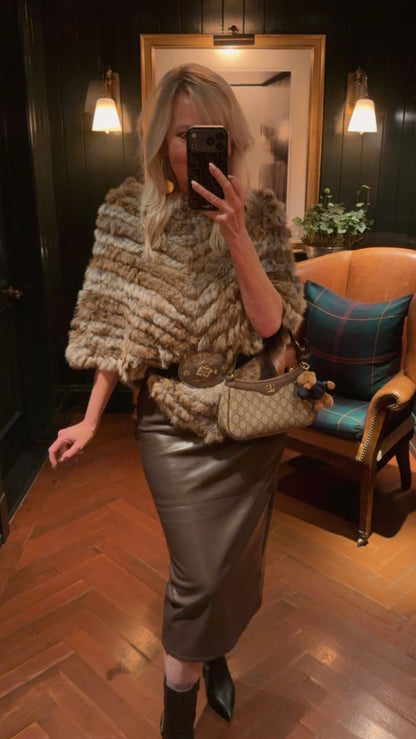 LIMITED EDITION! Vintage Knitted Rabbit Fur Poncho in Dyed Neutral