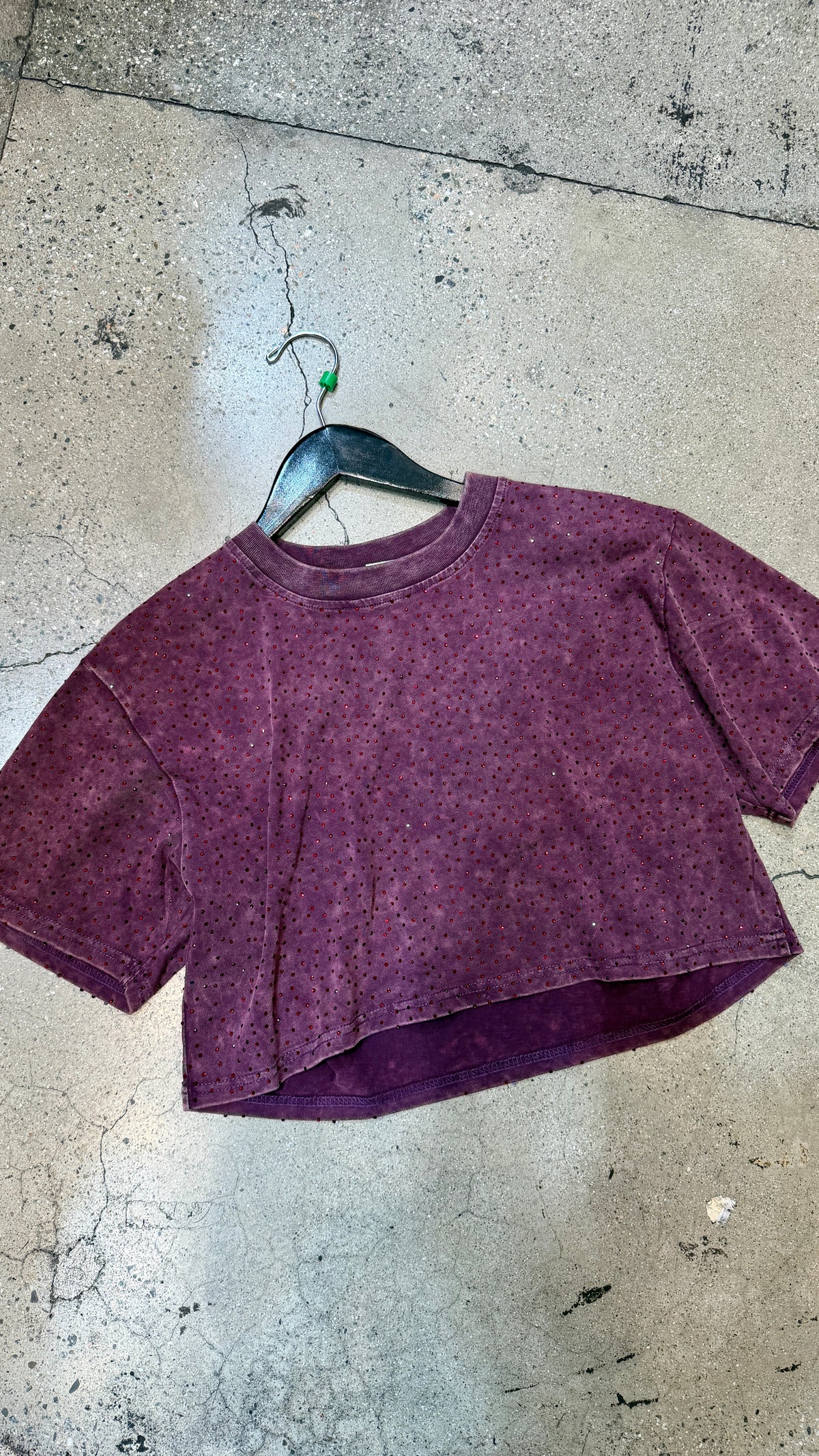 The “Brooklyn" Cropped Rhinestone Tee in Maroon