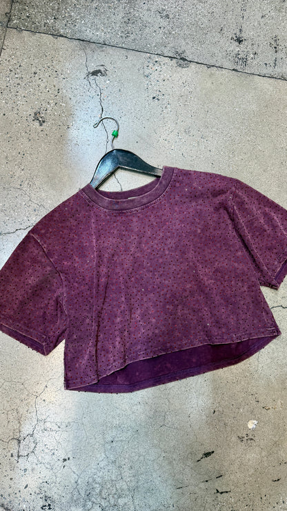 The “Brooklyn" Cropped Rhinestone Tee in Maroon