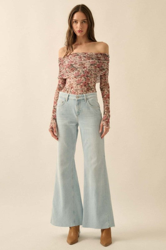 NEW!! Ivory Rose Mesh Off the Shoulder Bodysuit