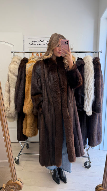 #16 Vintage Mahogany Mink Coat w/ Fox Tuxedo Size Medium