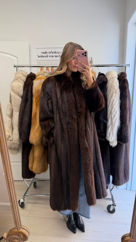 #16 Vintage Mahogany Mink Coat w/ Fox Tuxedo Size Medium