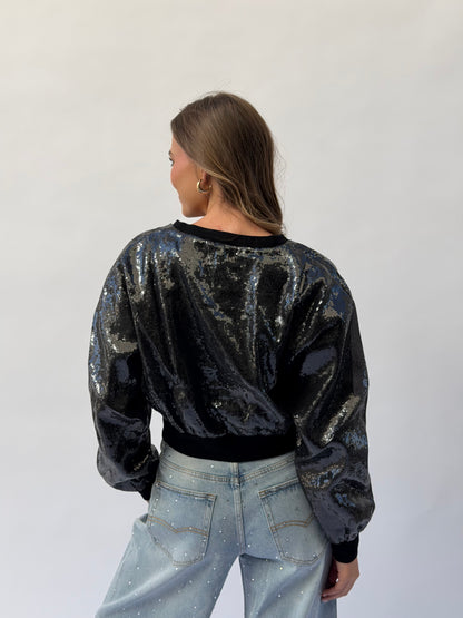 FINAL SALE!! Black Sequin Cropped Jacket in Black