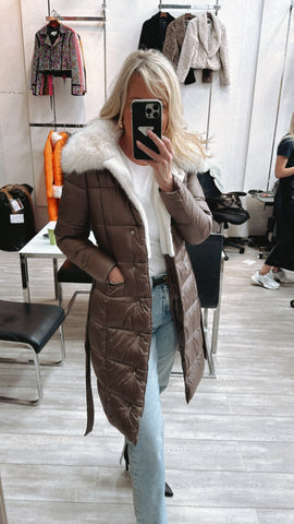 NEW!! Mocha Puffer Jacket w/ Removable Faux Fur Collar